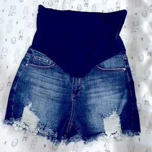 Crochet Trim Denim Shorts (Maternity L)